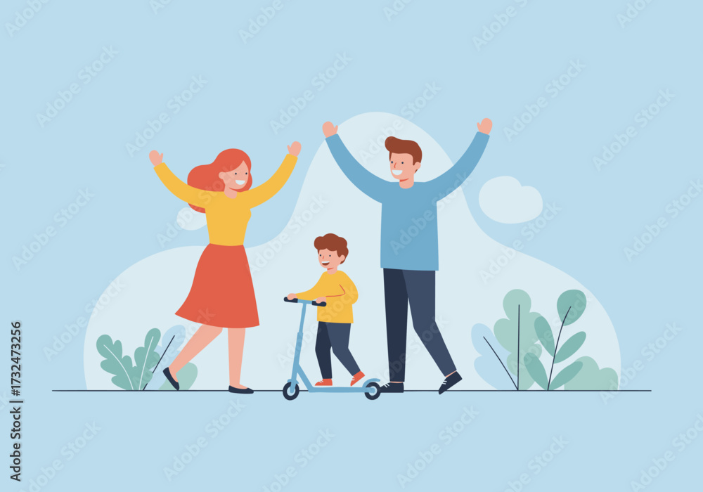 Naklejka premium Family fun day at the park enjoying outdoor activities lifestyle cheerful atmosphere engaging family bonding