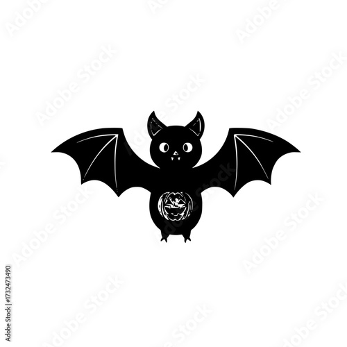Vector art of cute cartoon bat with outstretched wings and smiling face