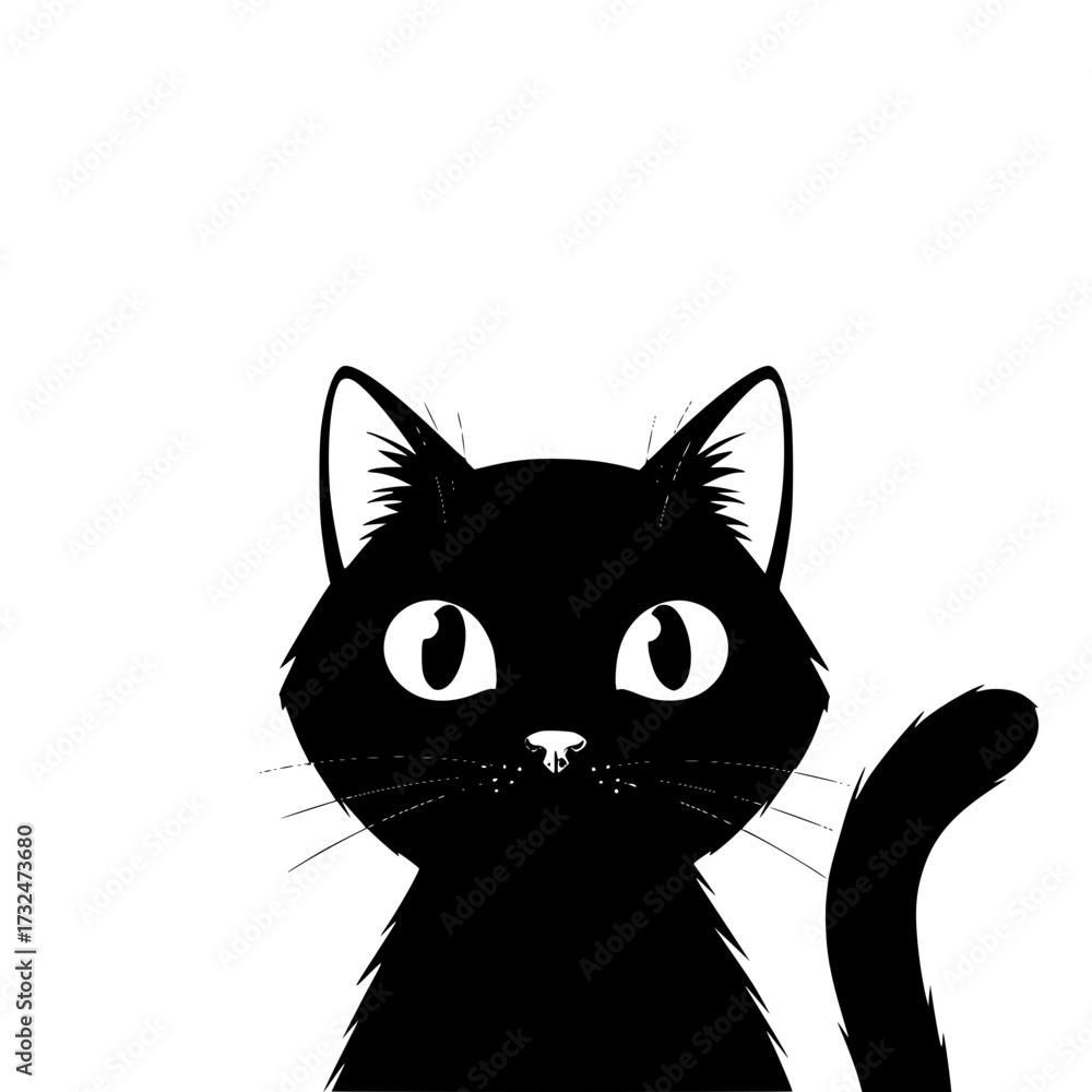 Obraz premium Vector art of black cat illustration with shiny eyes and ears