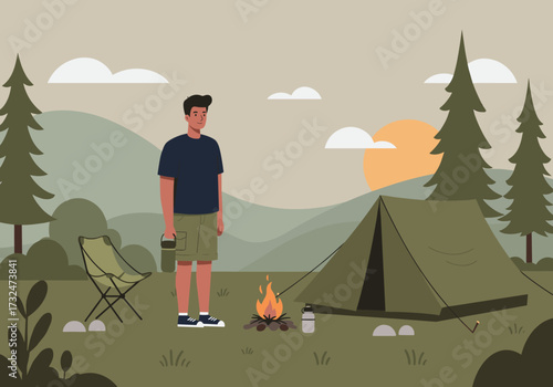 Camping adventure at sunset nature exploration outdoor activities tranquil environment scenic view
