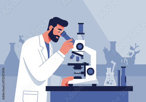 Scientific research action laboratory setting professional environment view innovation