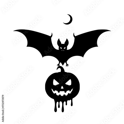 Vector art of halloweenthemed silhouette of bat with jackolantern head, spooky and minimalist design