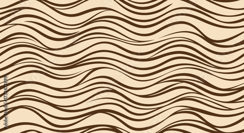 Fluid, wavy lines of brown on beige background, creating an abstract pattern