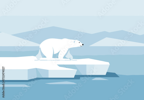 Polar bear walking on ice arctic ocean cold environment side view wildlife conservation