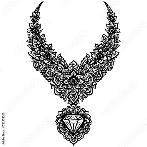 "Petals cascade—diamond rests in floral grace."