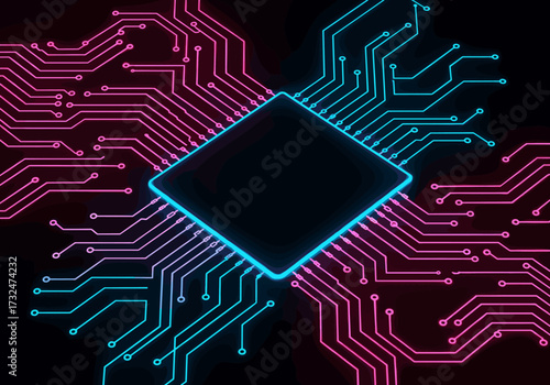 Futuristic circuit design digital space graphic neon environment view technology concept