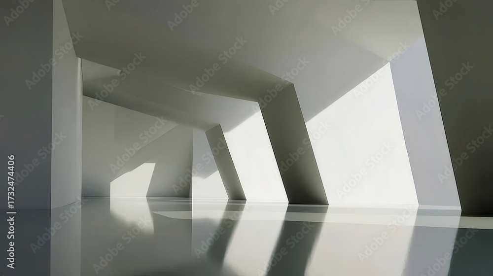 Obraz premium 抽象的な白い幾何学的なアーキテクチャ空間の光と影