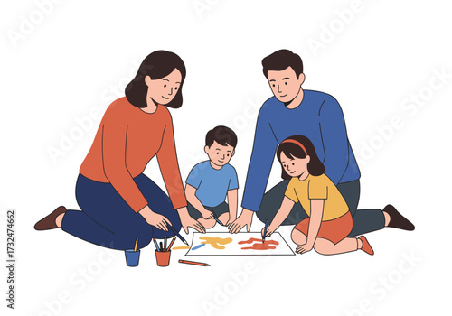 Family engaging in creative activities home bright environment view family bonding