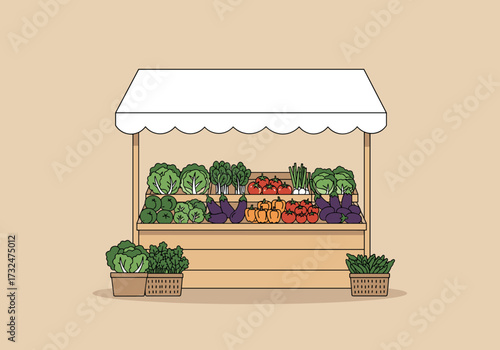Farmers market vegetable stand outdoor setting fresh produce display vibrant colors community experience