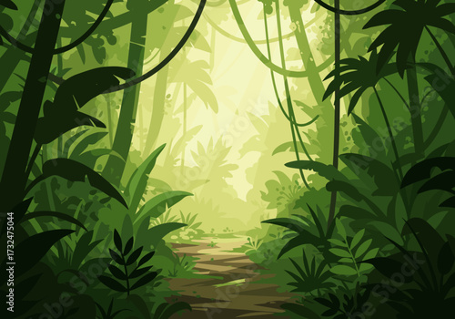 Exploring a lush jungle trail hidden nature pathway vibrant greenery serene environment view adventure awaits