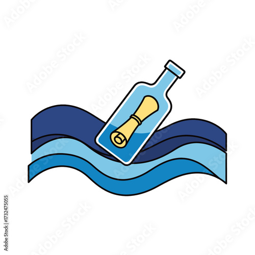 Message in a Bottle Floating on the Ocean Waves.