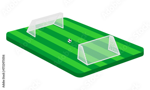 isometric football field with goal post, vector illustration isolated on white background.