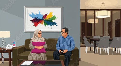 Conversation in the Living Room Couple's Cozy Chat