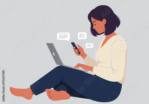 Engaging in social interactions home office digital communication indoor space side view remote work dynamics