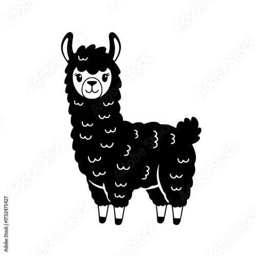 Vector art of black silhouette llama with sharp teeth and horns