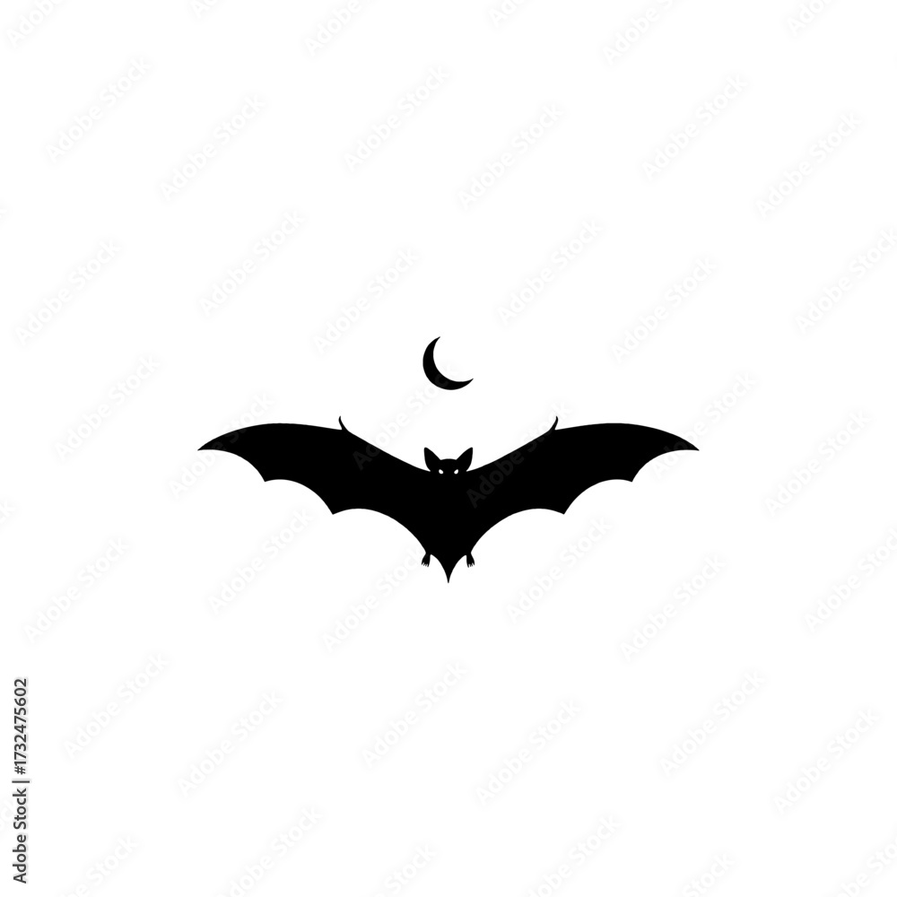 Fototapeta premium Silhouette of a bat flying in front of the moon.