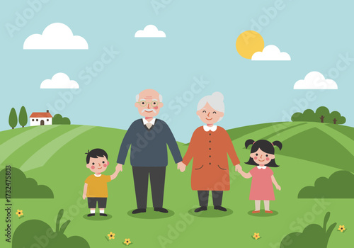 Family bonding moment sunny landscape cheerful environment warm viewpoint togetherness concept