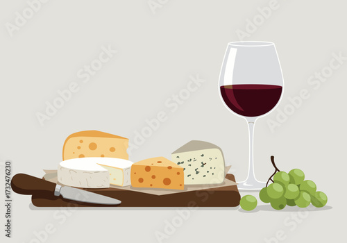 Enjoying a gourmet cheese platter with red wine and grapes at a cozy dining table