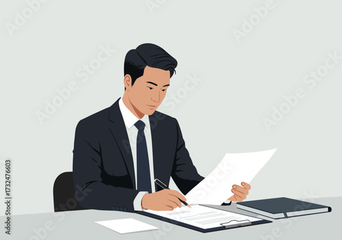 Business meeting with a professional man analyzing documents in a modern office environment
