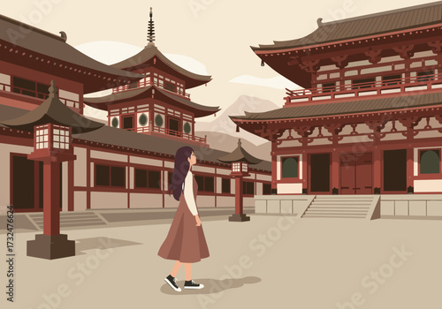 Exploring ancient temples kyoto digital traditional architecture serene atmosphere artistic perspective