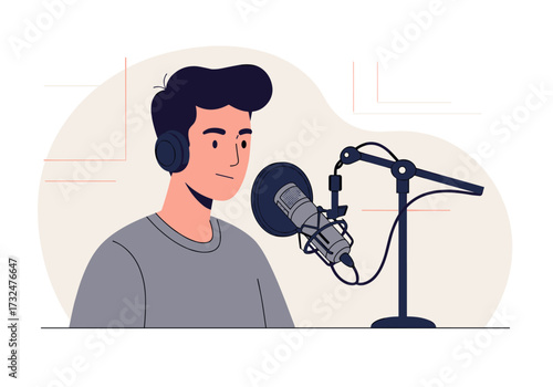 Podcast recording session home digital content comfortable atmosphere view creative communication