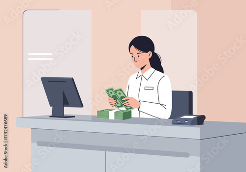 Banking transaction scene office digital business environment view financial operations