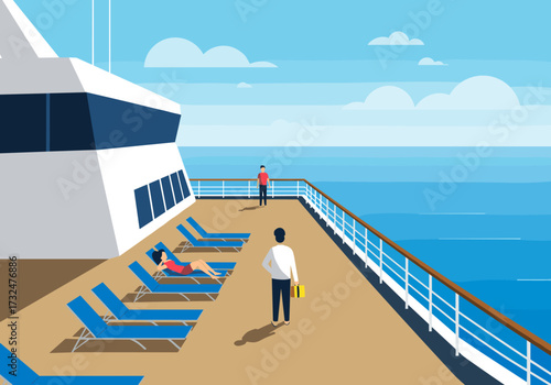 Relaxing moments on a cruise ship deck overlooking the ocean scenic view digital