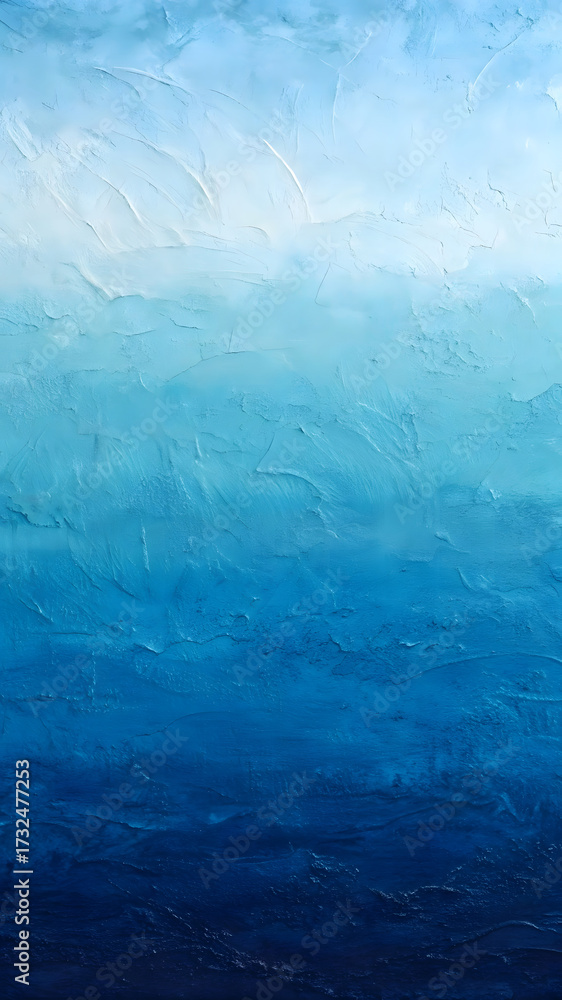 Fototapeta premium An abstract textured painting featuring a smooth gradient of blue, transitioning from a light, almost white shade at the top to a deep, dark navy at the bottom.