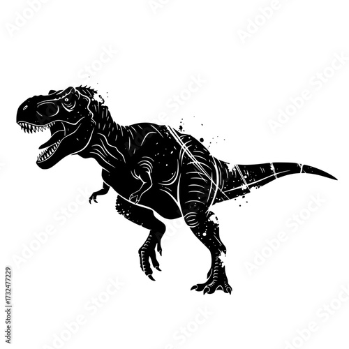 Vector art of black silhouette of tyrannosaurus rex in walking pose