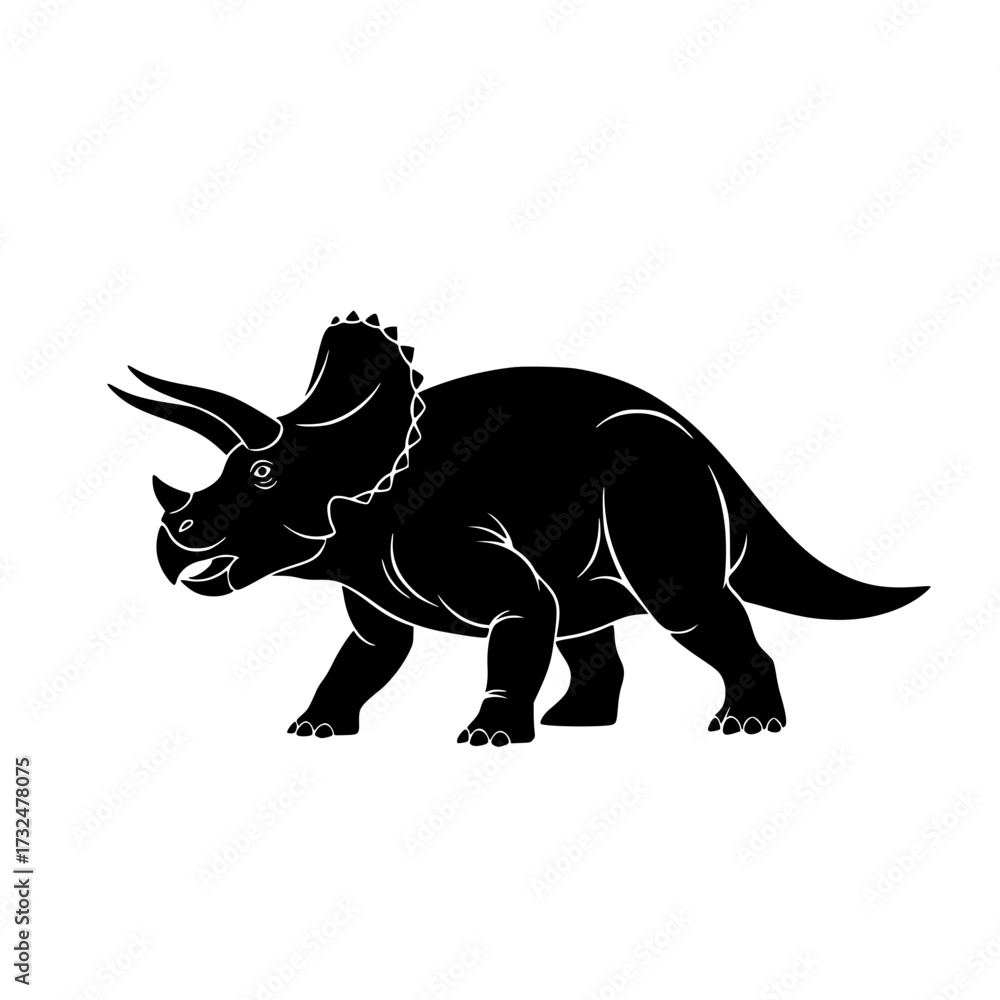 Fototapeta premium Vector art of black silhouette of triceratops dinosaur
