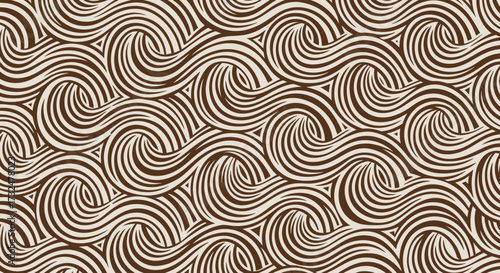 Wavy, swirling lines in tan and brown form a seamless abstract pattern