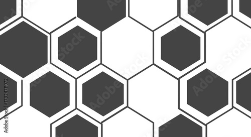 Black/white geometric pattern of stylized hollow and solid hexagons