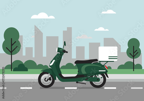 Delivery scooter ready for action in urban setting digital modern environment side view perspective