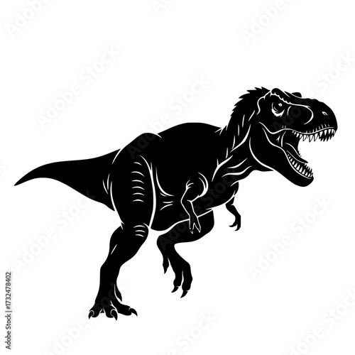 Vector art of black silhouette of roaring tyrannosaurus rex dinosaur