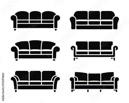 Collection of vector sofa illustrations for interior design and furniture graphics silhouette vector illustration white background