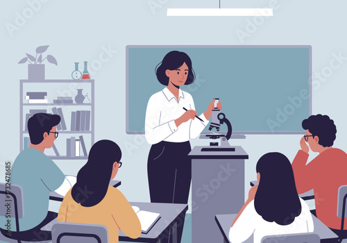 Science education classroom learning environment front view engaging students in biology