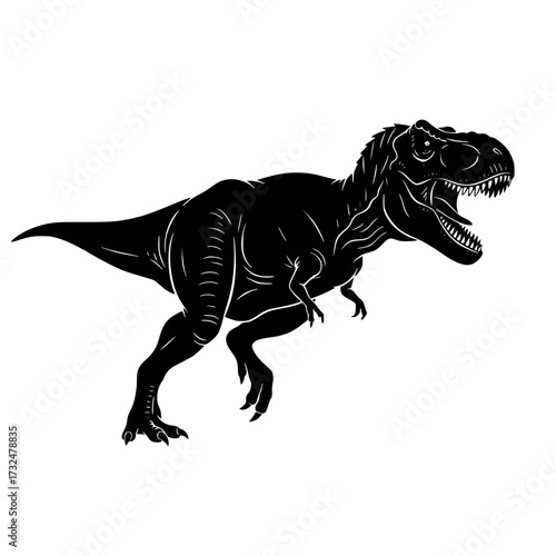 Vector art of black silhouette of tyrannosaurus rex in roaring pose