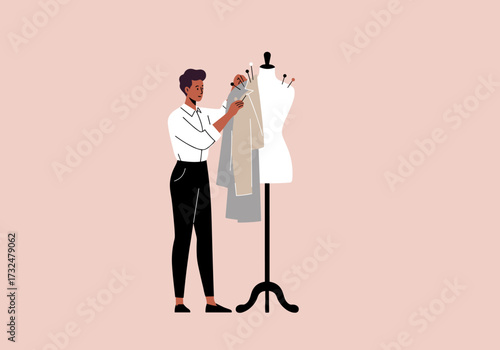 Fashion design process workspace digital creative environment side view tailoring concept