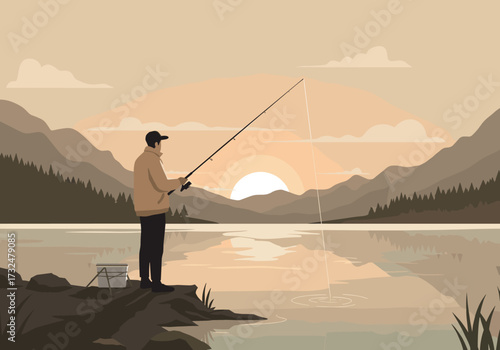 Fishing at sunset a serene lake experience in nature calm waters scenic landscape