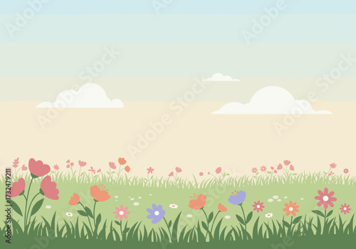Vibrant floral meadow scene nature digital serene environment panoramic view tranquility and beauty