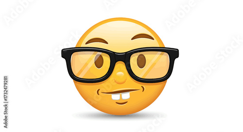 A quirky yellow emoji with retro glasses and prominent teeth showcasing expressive digital
