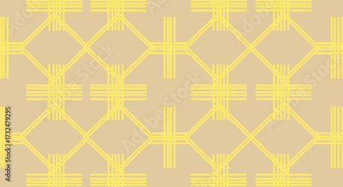 Tan backdrop with overlaid yellow trellis and bars