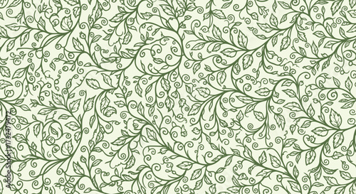 Green leafy vines form dense, ornate pattern on a light background
