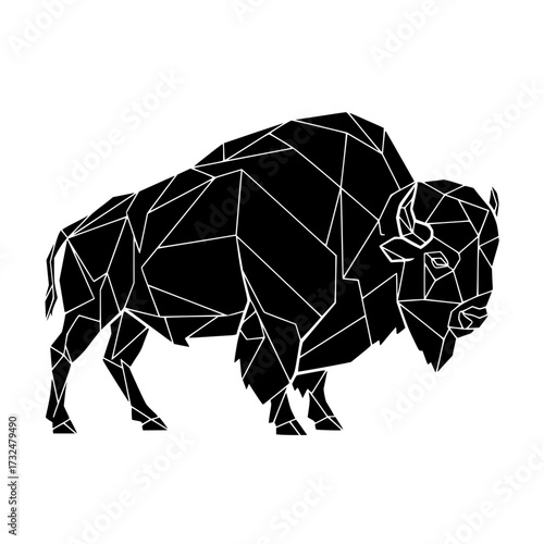 Vector art of geometric lowpoly buffalo illustration with sharp edges and dark background