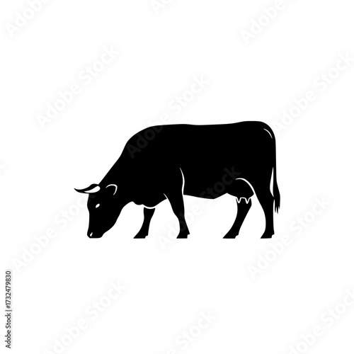 Vector art of black silhouette of cow grazing