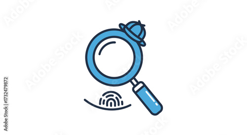 Cartoonish illustration of a detective theme featuring a magnifying glass and fingerprint