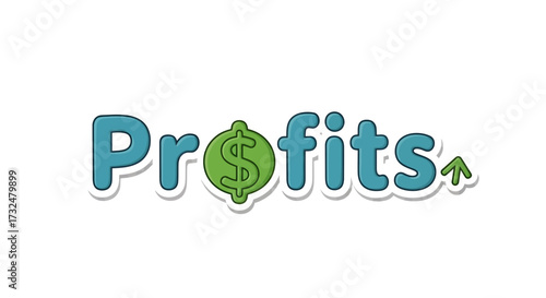 Cartoonish profits emblem with upward arrow indicating financial growth and prosperity