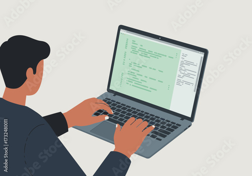 Coding practice home office digital minimalist workspace overhead view technology focus