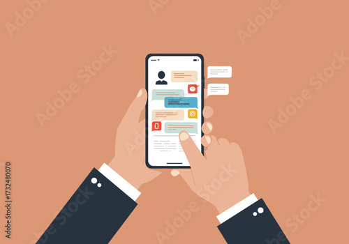 Mobile messaging action smartphone interaction digital communication modern environment user perspective technology concept