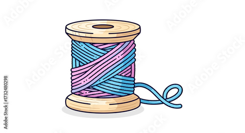 Colorful thread spool illustration with pastel hues ideal for textile concepts and crafting themes